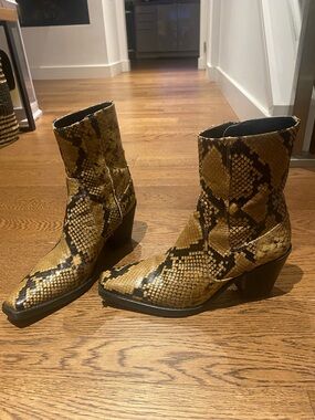 Zara Snake Print Ankle Boots in Yellow and Black